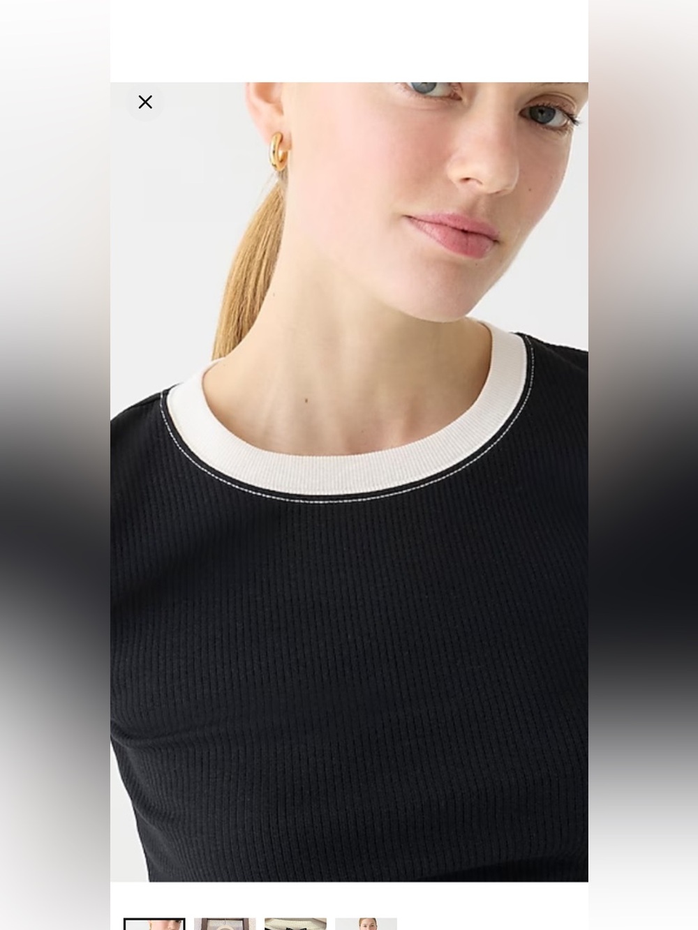 J crew black ribbed top with cream collar and sleeves